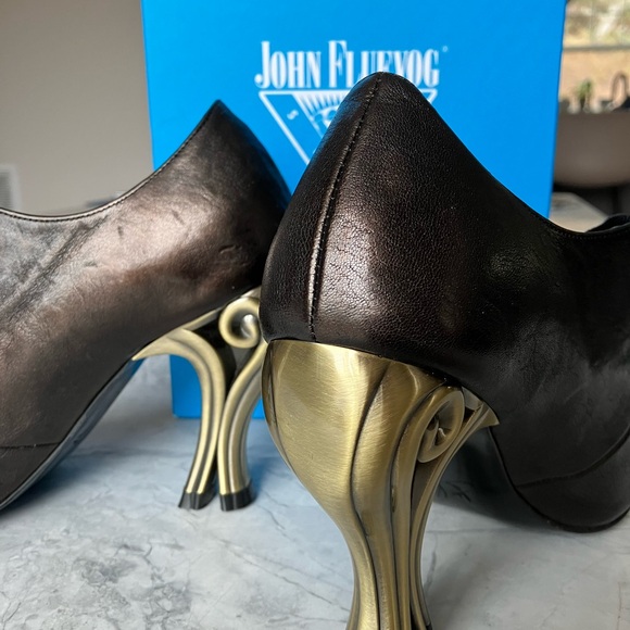John Fluevog Estella Gold Scroll Heels - Picture 11 of 16